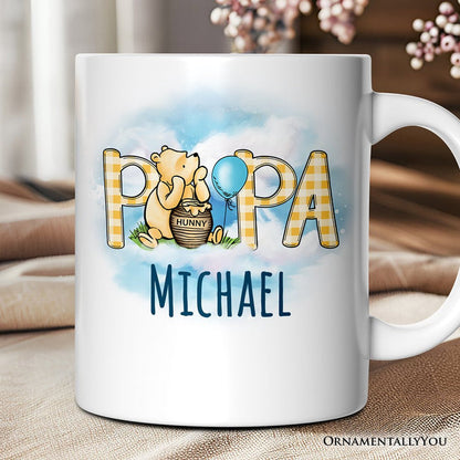 Gingham Papa Winnie-the-Pooh Personalized Mug, 1926 A.A. Milne Dad Family Gift with Custom Name Personalized Ceramic Mug OrnamentallyYou White Customized