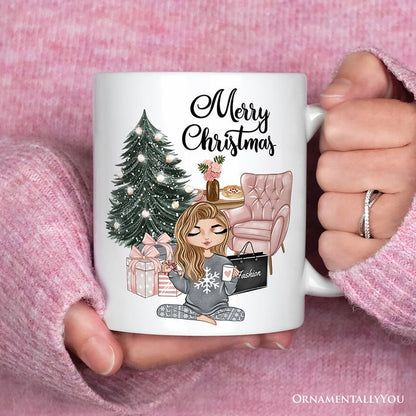 Glamorous Girl Personalized Christmas Mug, Fashionista Teenager Shopping Addict Holiday Gift Personalized Ceramic Mug OrnamentallyYou