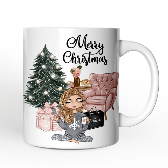Glamorous Girl Personalized Christmas Mug, Fashionista Teenager Shopping Addict Holiday Gift Personalized Ceramic Mug OrnamentallyYou 12oz Mug Non-Custom
