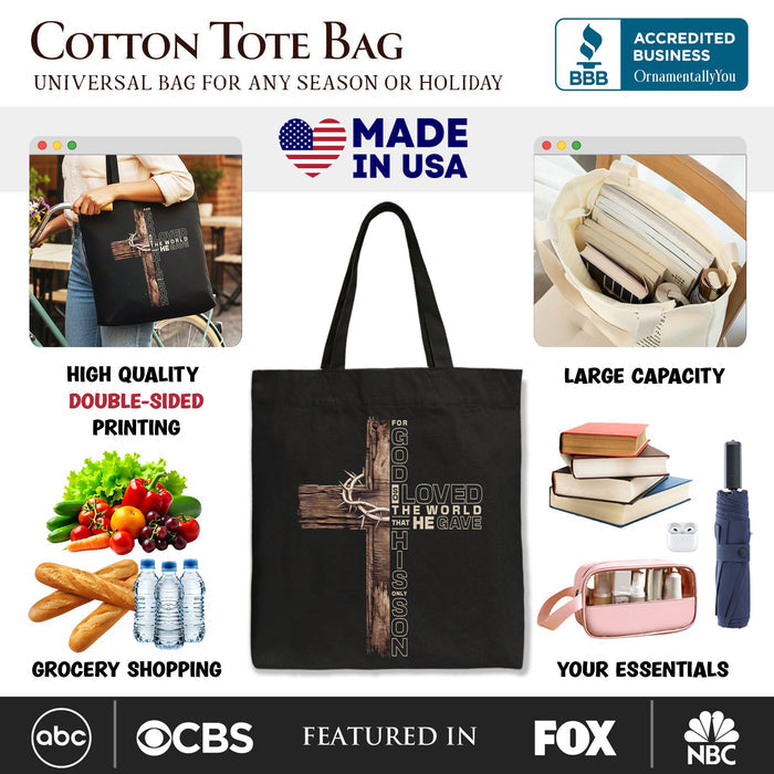 God Gave His Only Son Cross Tote Bag, Christian John 3:16 Faith Gift Shopper Tote Bag OrnamentallyYou