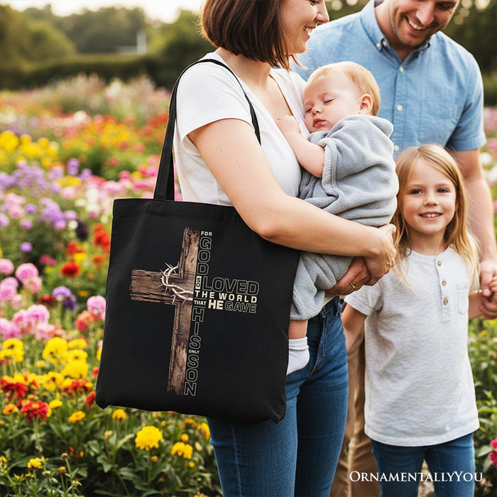 God Gave His Only Son Cross Tote Bag, Christian John 3:16 Faith Gift Shopper Tote Bag OrnamentallyYou