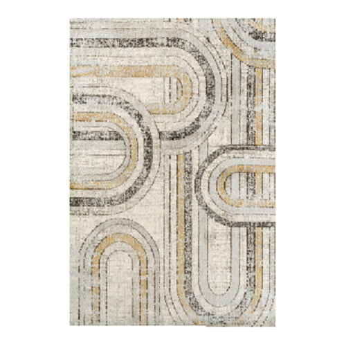 Gold Grey and Ivory Geometric Rug
