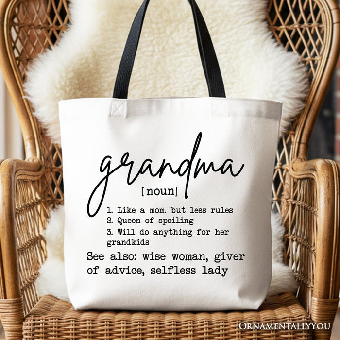 Grandma Definition Canvas Tote Bag, Funny Gift Shopper for Nana Tote Bag OrnamentallyYou Black Handle