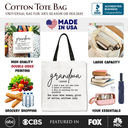 Grandma Definition Canvas Tote Bag, Funny Gift Shopper for Nana Tote Bag OrnamentallyYou