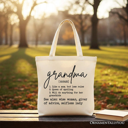 Grandma Definition Canvas Tote Bag, Funny Gift Shopper for Nana Tote Bag OrnamentallyYou Beige