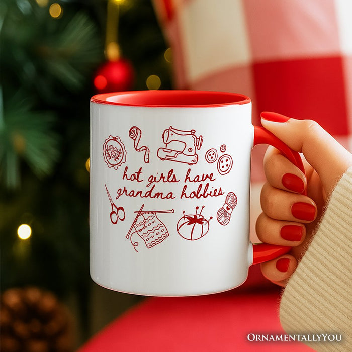 Granny Era Sewing Knitting Personalized Mug, Hot Girls Have Grandma Hobbies Funny Gift with Custom Name Personalized Ceramic Mug OrnamentallyYou
