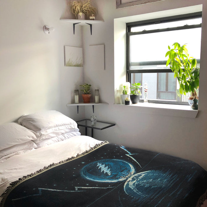 Grateful Dead Blue Moon Stealie Woven Cotton Blanket | Little Hippie