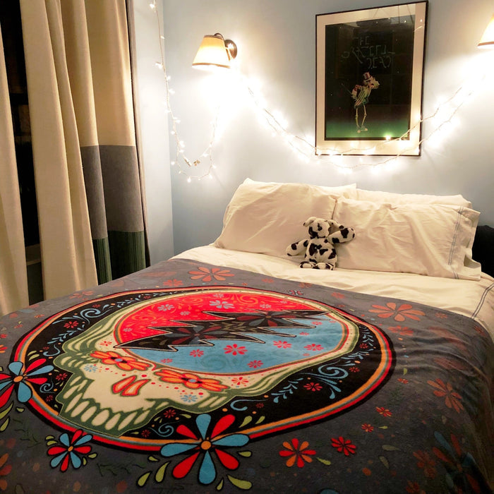 Grateful Dead Calaveras Stealie Coral Fleece Blanket | Little Hippie