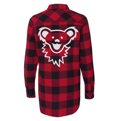 Grateful Dead Dancing Bear Face Red/Black Women's Flannel | Little Hippie