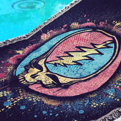 Grateful Dead Spray Paint Stealie Woven Cotton Blanket - Pink/Turquoise | Little Hippie