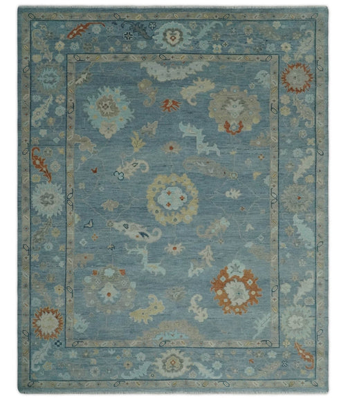 Gray and Beige Hand knotted Traditional Oushak Wool Area Rug