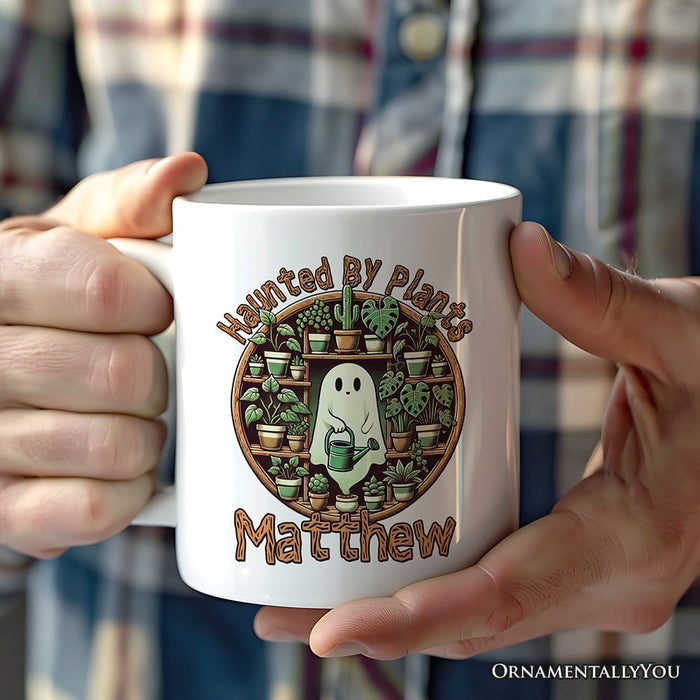 Green Thumb Ghost, Personalized Halloween Mug, Haunted by Plants, Fun Gardener Gift with Custom Name Personalized Ceramic Mug OrnamentallyYou