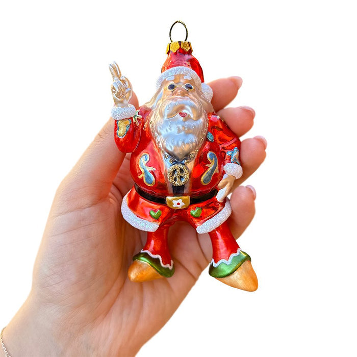 Groovy Santa Eclectic Hippie Glass Christmas Ornament, Unique Hippy Tree Decor Glass Ornament OrnamentallyYou