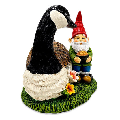 Gus the Canadian Goose & Gnorman the Gnome Garden Statue, 7" Figurine and Outdoor Decoration Resin Statues OrnamentallyYou