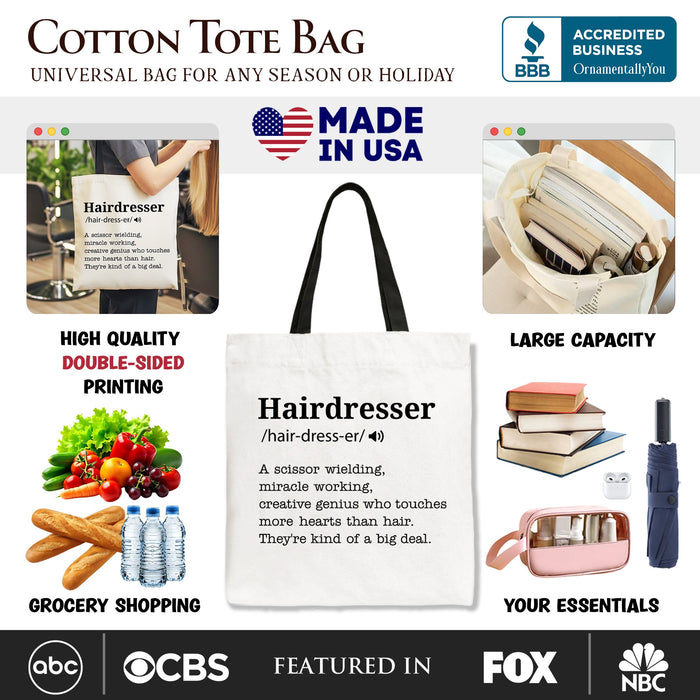 Hairdresser Definition Canvas Tote Bag, Funny Gift Shopper for Creative and Talented Stylists Tote Bag OrnamentallyYou