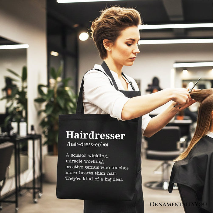 Hairdresser Definition Canvas Tote Bag, Funny Gift Shopper for Creative and Talented Stylists Tote Bag OrnamentallyYou