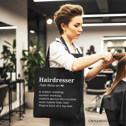Hairdresser Definition Canvas Tote Bag, Funny Gift Shopper for Creative and Talented Stylists Tote Bag OrnamentallyYou