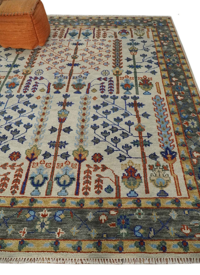 Hand Knotted Antique Ivory, Blue and Gray Traditional Style Oushak Wool Rug