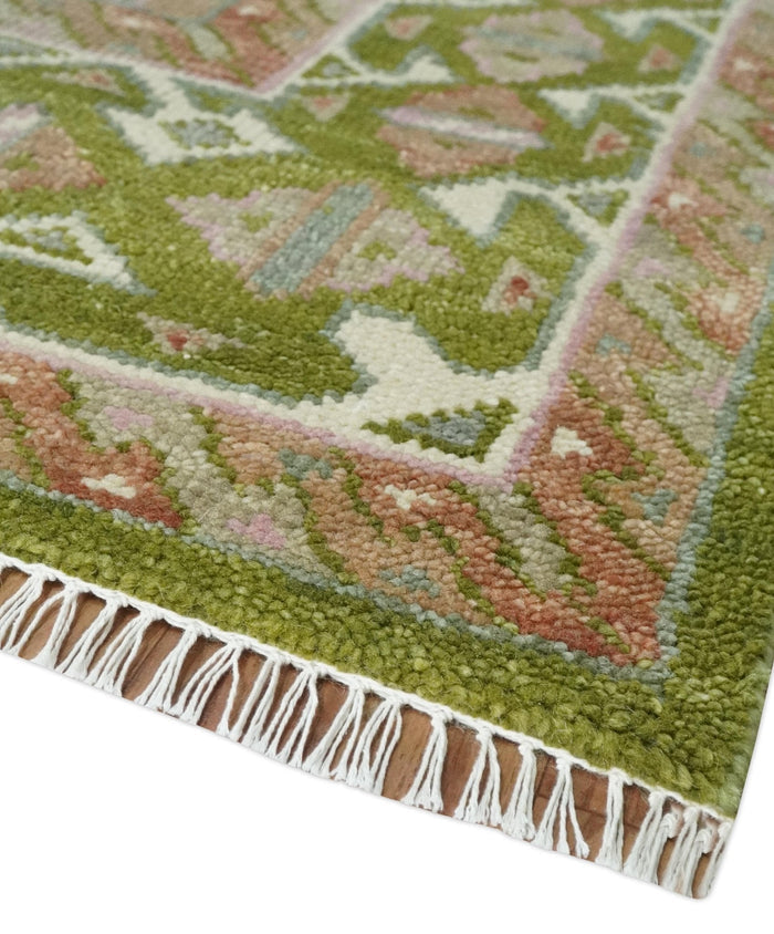 Hand Knotted Green, Ivory and Silver Oriental Traditional Multi Size Wool Area Rug
