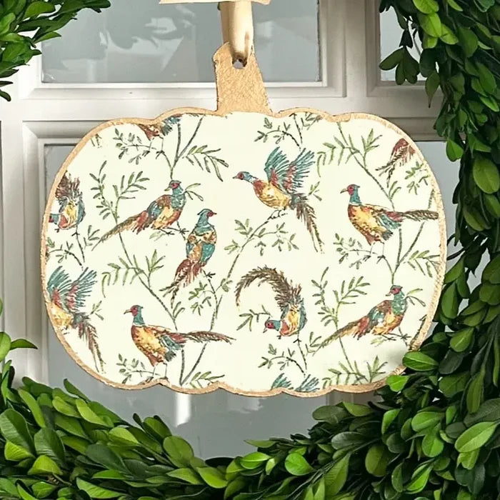 Handmade Pumpkin Door Hanger - Flying Pheasants 8”