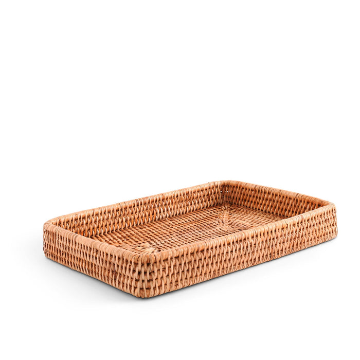 Handwoven Rattan Catchall Tray — empty rectangular rattan catchall; Vagabond House