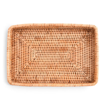 Handwoven Rattan Catchall Tray — overhead view showing the woven base; Vagabond House