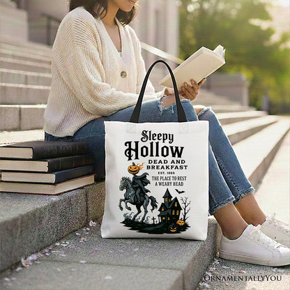 Headless Horseman Sleepy Hollow Halloween Canvas Tote Bag, Dead and Breakfast Retro Gift Tote Bag OrnamentallyYou