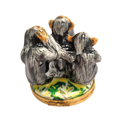 Three Wise Monkeys Figurine Porcelain Limoges wild animals religion French Trinket Box