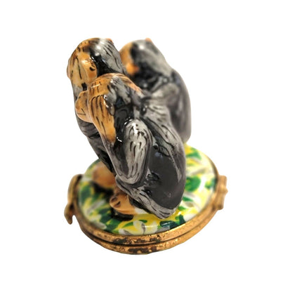 Three Wise Monkeys Figurine Porcelain Limoges wild animals religion French Trinket Box