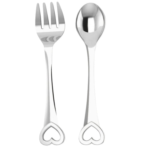 Heart Sterling Silver Baby Spoon and Fork by Krysaliis showing the front of both utensils