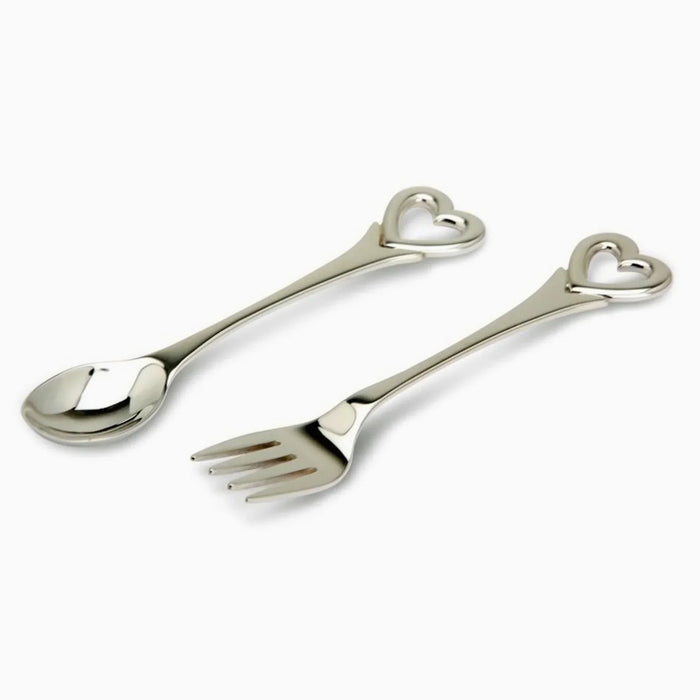 Heart Sterling Silver Baby Spoon and Fork by Krysaliis showing the angled spoon and fork