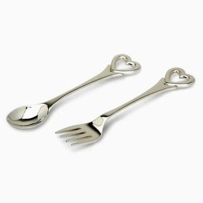 Heart Sterling Silver Baby Spoon and Fork by Krysaliis showing the angled spoon and fork