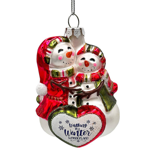 Heartwarming Snowman Couple Glass Ornament, Walking in a Christmas Wonderland Romantic Tree Decor Glass Ornament OrnamentallyYou