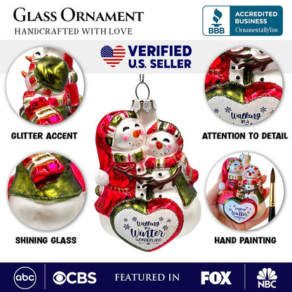 Heartwarming Snowman Couple Glass Ornament, Walking in a Christmas Wonderland Romantic Tree Decor Glass Ornament OrnamentallyYou