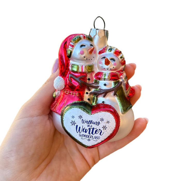 Heartwarming Snowman Couple Glass Ornament, Walking in a Christmas Wonderland Romantic Tree Decor Glass Ornament OrnamentallyYou