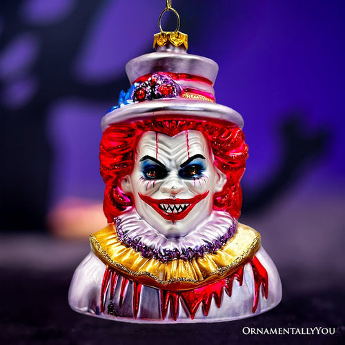 (Pre-Order) Horror Clown Head Glass Ornament, Gothic Halloween Tree Decor Glass Ornament OrnamentallyYou