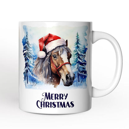 Horse with Santa Hat Personalized Mug, Winter Forest Christmas Gift With Custom Name and Date Personalized Ceramic Mug OrnamentallyYou 12oz Mug Non-Custom