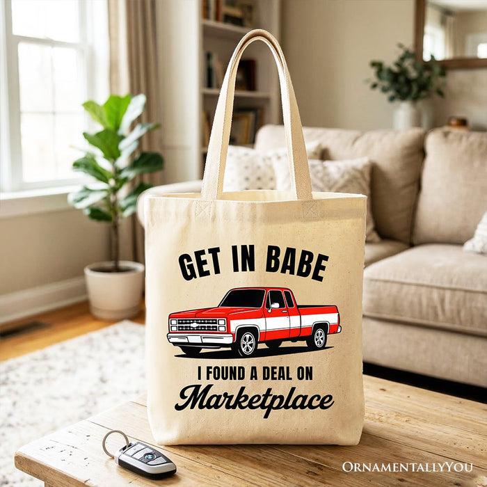 I Found A Deal On Marketplace Tote Bag, Funny Red Truck Gift Shopper Tote Bag OrnamentallyYou Beige