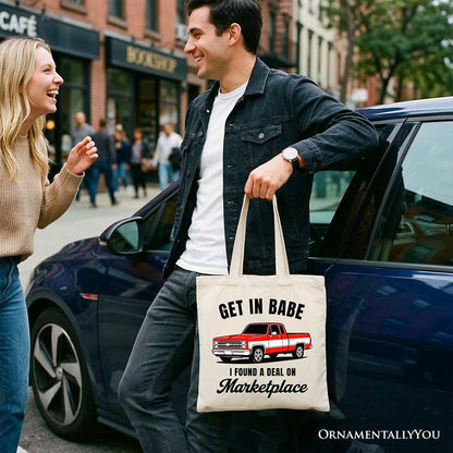 I Found A Deal On Marketplace Tote Bag, Funny Red Truck Gift Shopper Tote Bag OrnamentallyYou