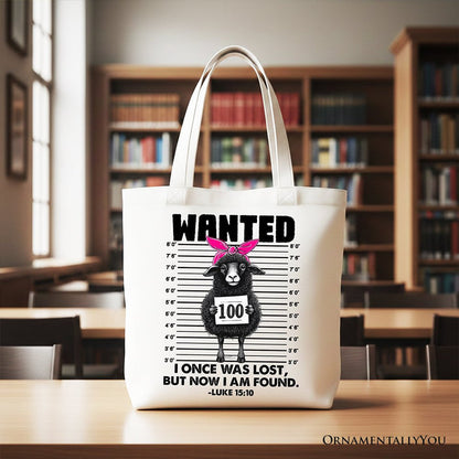 I Once Was Lost But Now I Am Found Luke 15:10 Christian Tote Bag, Wanted Black Sheep Gift Shopper Tote Bag OrnamentallyYou White