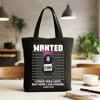 I Once Was Lost But Now I Am Found Luke 15:10 Christian Tote Bag, Wanted Black Sheep Gift Shopper Tote Bag OrnamentallyYou Black