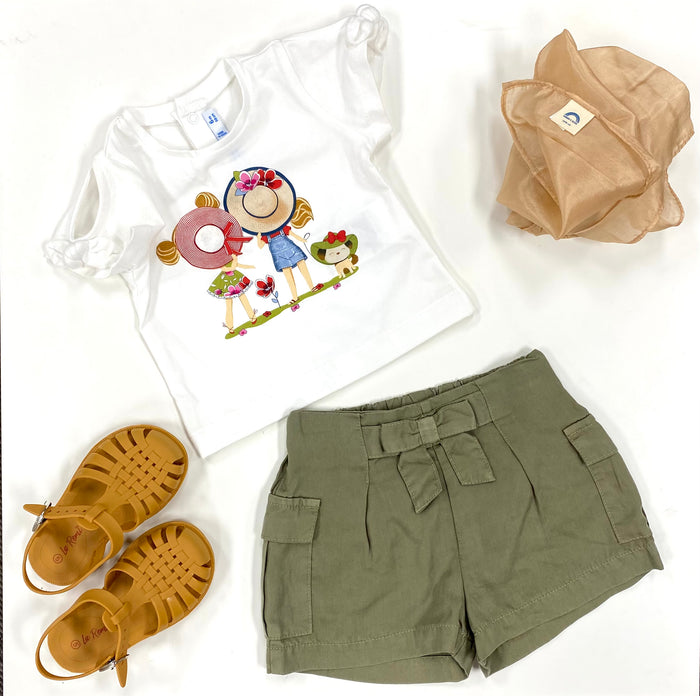 Summer Hats Shirt w/ Bow Sleeves & Olive Shorts | 6month Clothing Mayoral Clothing