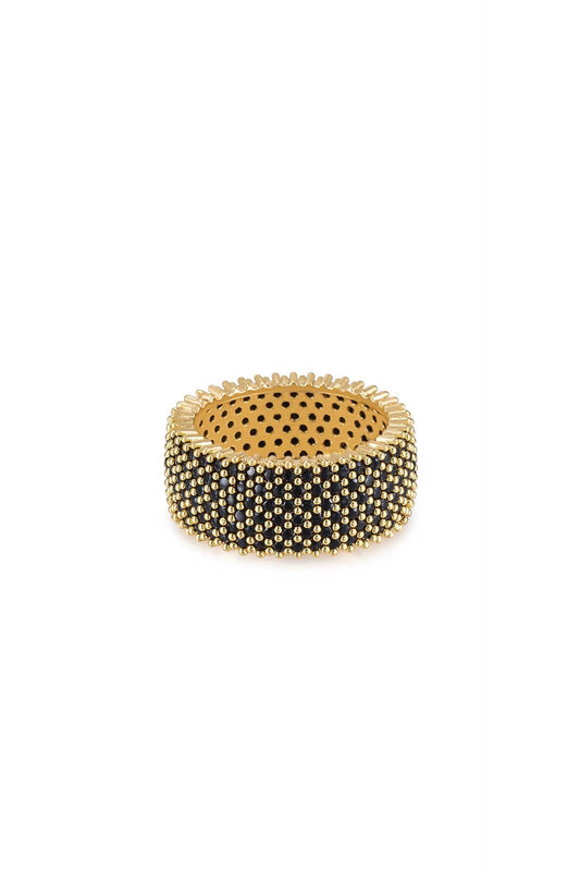 Crystal Thick Band Ring - Black