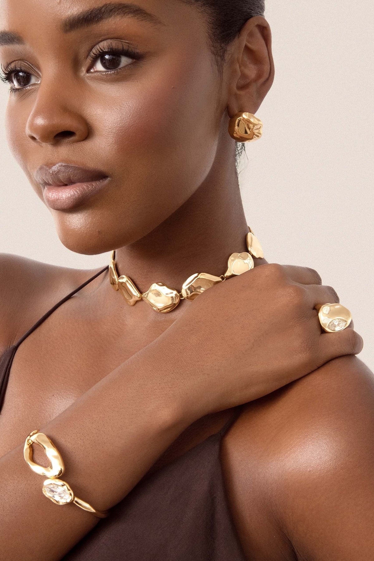 Molten Button Studs - Gold