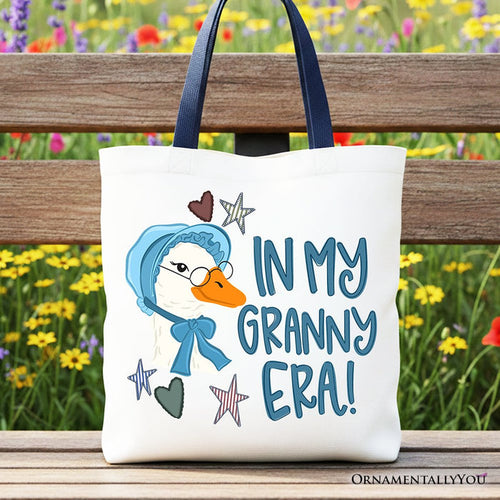 In My Granny Era Goose Tote Bag, Funny Grandma Doodle Gift Shopper Tote Bag OrnamentallyYou Navy Handle