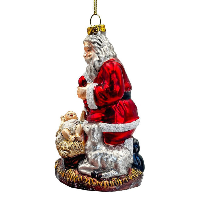 Innocent Santa and Baby Jesus Handblown Glass Christmas Ornament, Nativity Christian Holiday Decor Glass Ornament OrnamentallyYou