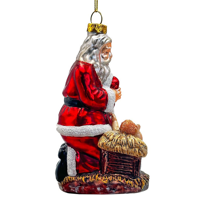 Innocent Santa and Baby Jesus Handblown Glass Christmas Ornament, Nativity Christian Holiday Decor Glass Ornament OrnamentallyYou