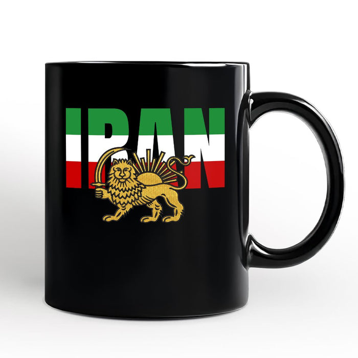 Iran Lion and Sun Flag Personalized Mug, Protest Persian Shir-o-Khorshid Heritage Pride Gift with Custom Name OrnamentallyYou Black Non-Custom