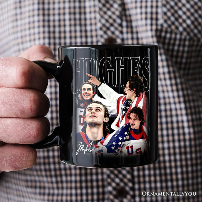 Jack Hughes Olympic Ice Hockey Mug, USA Professional Sport Pride Gift Personalized Ceramic Mug OrnamentallyYou