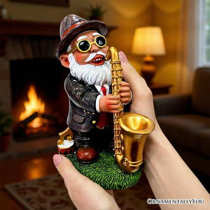 Jazzy Gnome Garden Statue, 8" Music Playing Dwarf Figurine Outdoor Decor Resin Statues OrnamentallyYou